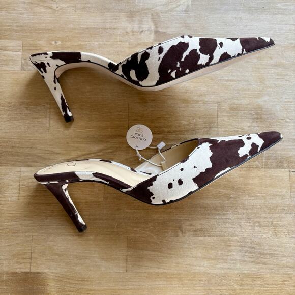 Jessica Simpson Cow Print Heels Stiletto Pointed Toe 9M Mules NWT Western Bold - Picture 4 of 8